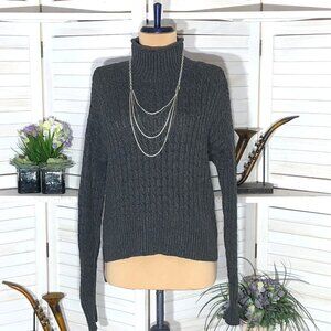 Loft Cotton Cable Knit Asymmetrical Gray Sweater Medium